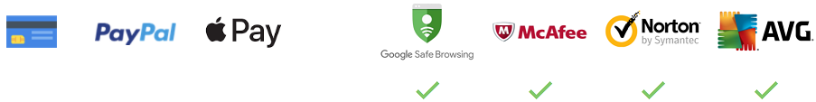 Secure & Trusted. Pay by Credit card, PayPal or ApplePay